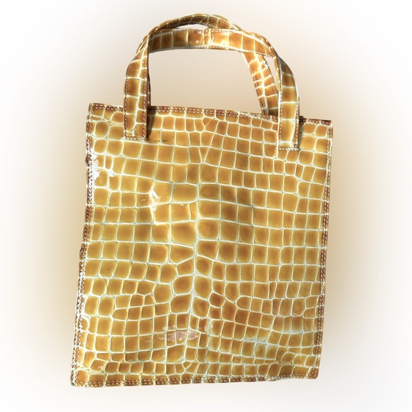 Revillon Bianco Pearlized patent leather yellow faux croc tote.  Made in Italy. - Picture 7 of 7